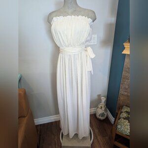 Vintage 1970s Elegant Ivory Strapless Belted Maxi Dress Size 4- 8  S/M